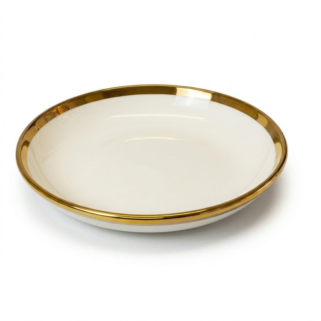 Prato decorativo branco com rebordo dourado – 17,5 cm