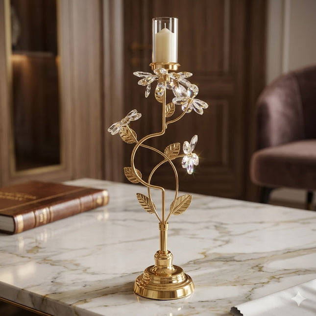 Candelabro Dorado con Detalles de Cristal y Diseño Floral Elegante 🌸✨