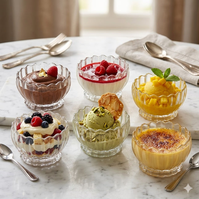 🏺 Set of 6 Clear Glass Bowls – 10 cm | Ideal for Desserts, Fruits and Appetizers