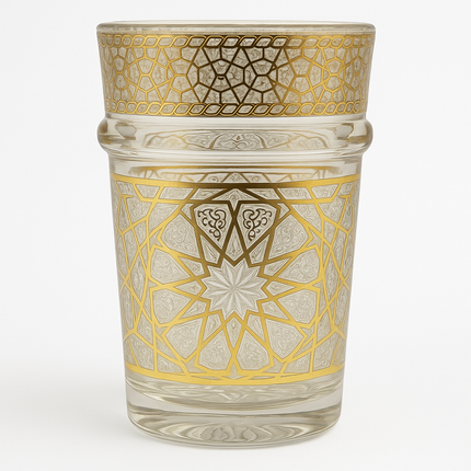 Chávena de vidro decorada para chá árabe - Estilo tradicional com detalhes em dourado esculpido
