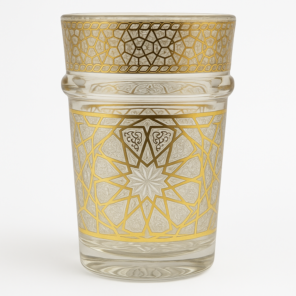 Vaso de Cristal Decorado para Té Árabe - Estilo Dorado Tallado Tradicional