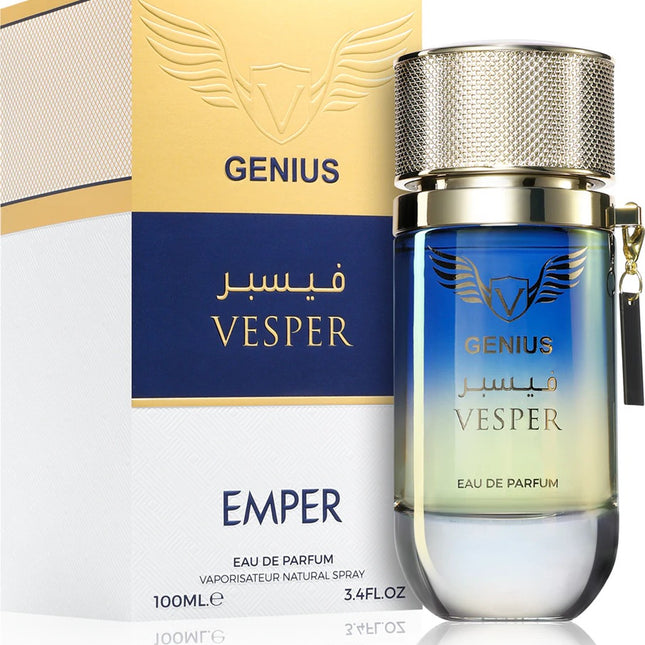 Vesper Genius – Emper (100 ml EDP) · Perfume Árabe Masculino Estilo Bleu de Chanel con Toques Frescos y Amaderados