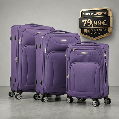 Set de 3 Maletas de Viaje  — Diseño Ligero y Resistente — 4 Ruedas 360º