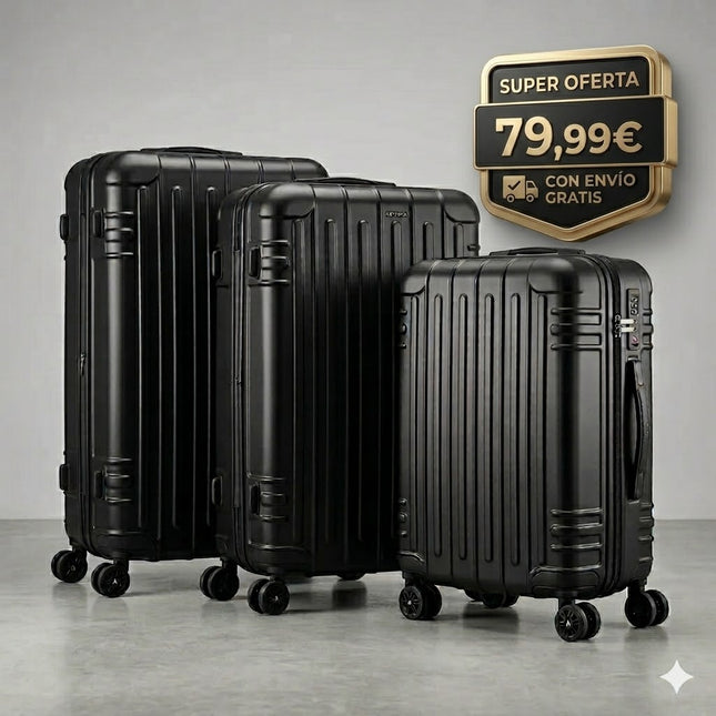 Set de Maletas Travel Pro 3 Piezas – Negro Rígido con Ruedas 360°