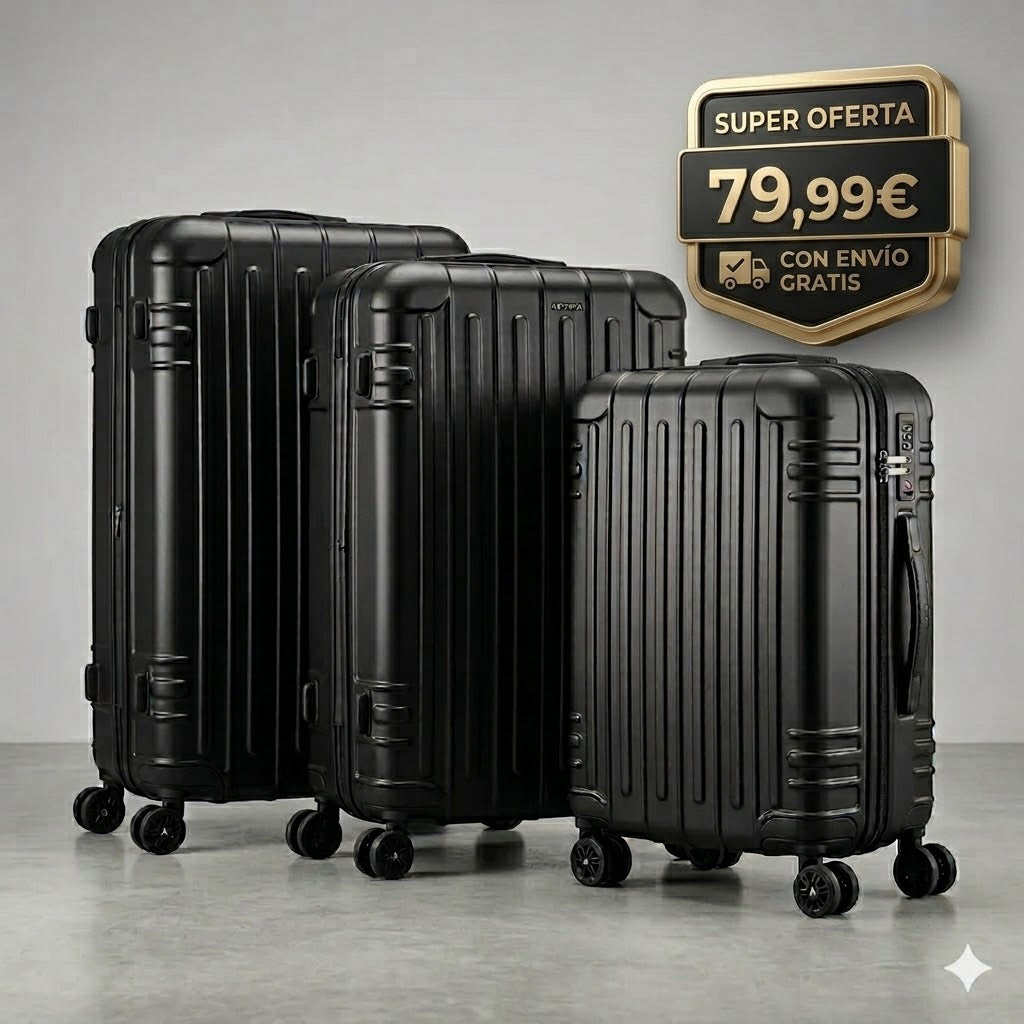 Set de Maletas Travel Pro 3 Piezas – Negro Rígido con Ruedas 360°