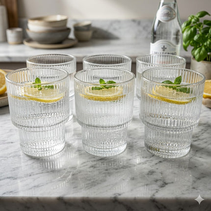 🥃 Conjunto de 6 Copos de Vidro com Canelado – Elegância para sua Mesa
