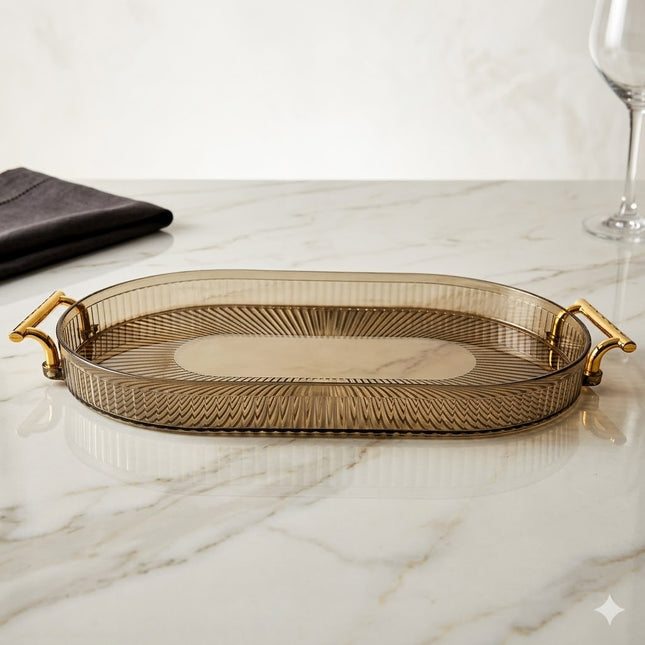 🟠 Bandeja oval grande com alças douradas – Funcionalidade e estilo em um só – Plástico DOURADO