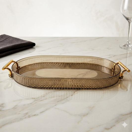 🟠 Large Oval Tray with Gold Handles – Functionality and Style in One – Gold Plastic
