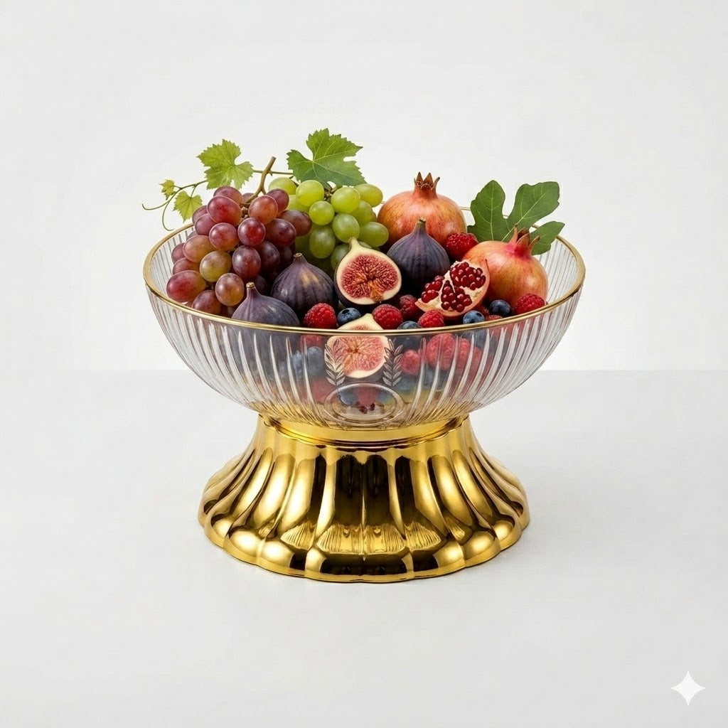 Frutero de PLÁSTICO con Base Dorada – Centro de Mesa Premium