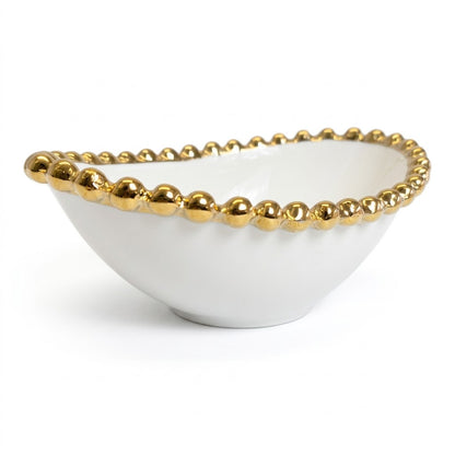 ✨ Cuenco Ovalado de Porcelana con Borde Dorado 14,5cm x 10cm ✨
