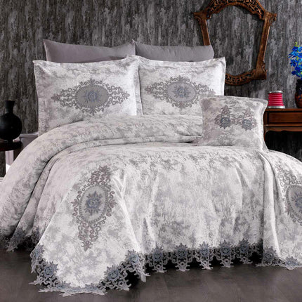 Luxury Bedding Set "Bologna" – Classic Elegance with Embossed Embroidery - GREY COLOR