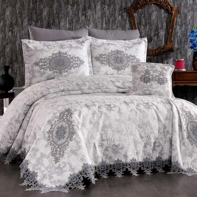 Luxury Bedding Set "Bologna" – Classic Elegance with Embossed Embroidery - GREY COLOR