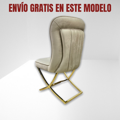 Silla de Comedor de Lujo Modelo "Madrid" - Tapizado Beige V-03 & Patas Doradas ✨