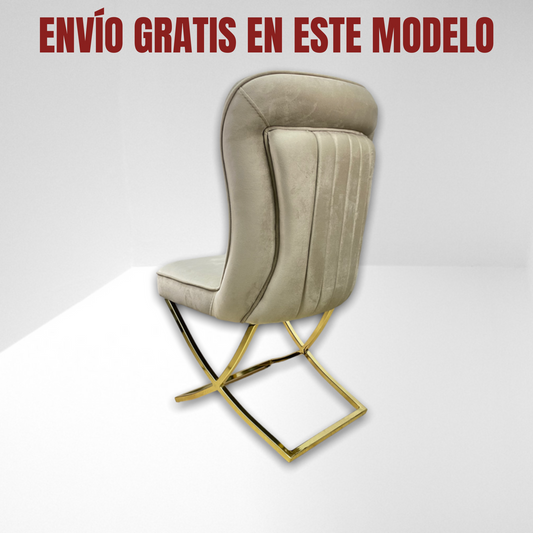 Silla de Comedor de Lujo Modelo "Madrid" - Tapizado Beige V-03 & Patas Doradas ✨