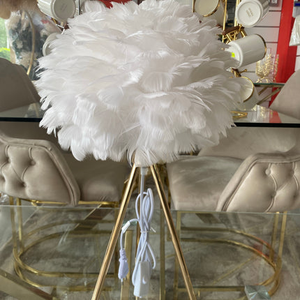 Lámpara de mesa plumas blanco dorado negro plata PM Desing