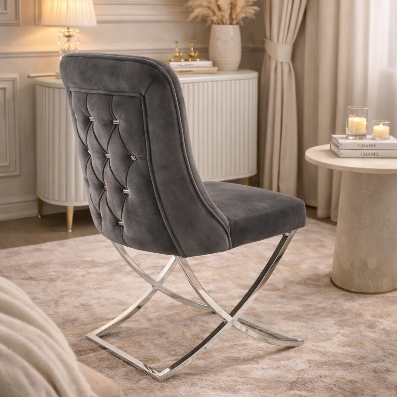 🩶✨ Clower 05 Chair in LIGHT GREY (Pearl / Soft Smoke) with Chrome Base ✨🪞