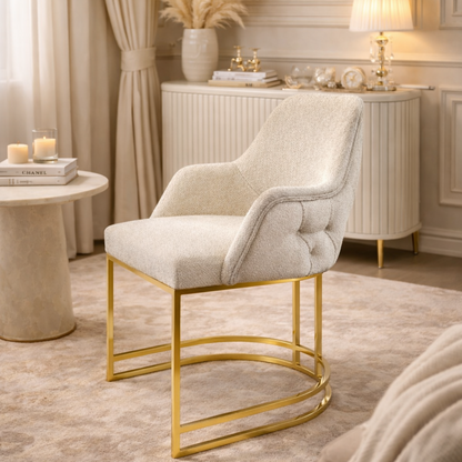 👑✨ Viyana 02 Chair in IVORY / LIGHT CREAM with Gold Base — Modern Luxury ✨💛