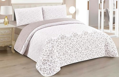 Edredom Boutis para primavera e verão, liso reversível em dois tons - MODELO FLOWER