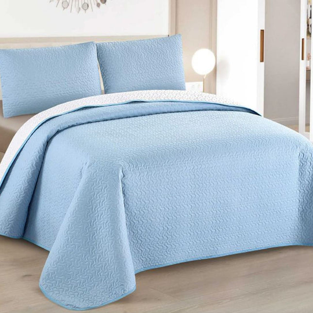 Edredom Boutis para primavera e verão, liso reversível em dois tons - AZUL
