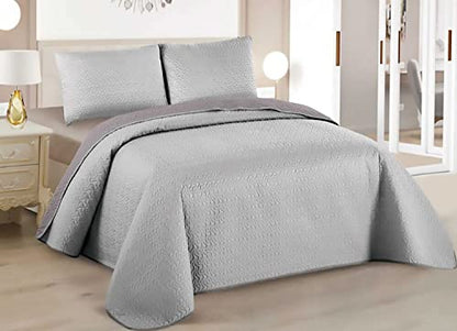 Colcha Boutis para Primavera y Verano Bicolor Reversible Liso - COLOR GRIS