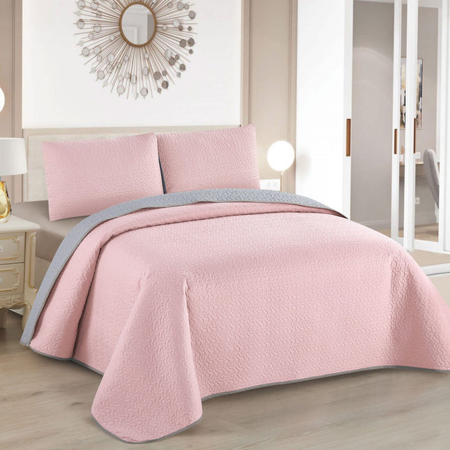 Edredom Boutis para primavera e verão, liso reversível em dois tons - ROSA