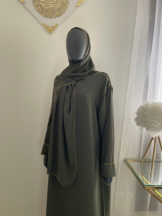 Abaya con velo integrado tela Crepe