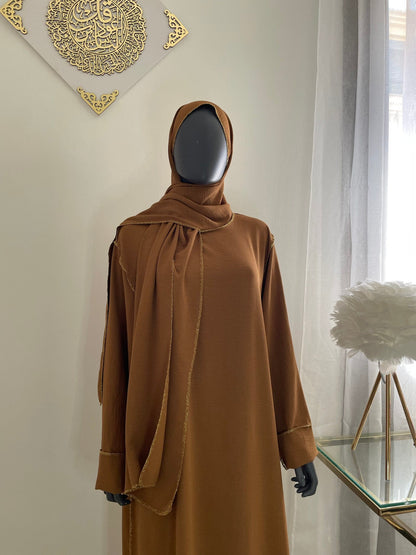 Abaya con velo integrado tela Crepe