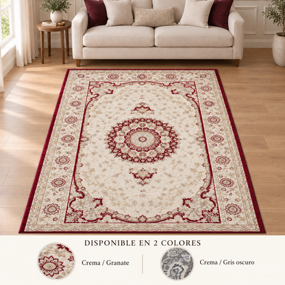 Imperial Crema / Granate: salón elegante y los dos colores disponibles. Ambientación digital.