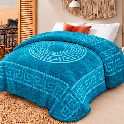 Manta Greca en relieve 210 × 230 cm — Turquesa