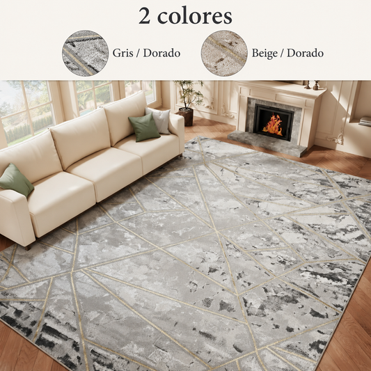 Alfombra Mármol 4D de Diseño Geométrico — 2 colores: Beige / Dorado, Gris / Dorado
