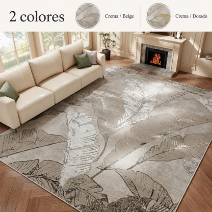 Alfombra Montana Hojas con Relieve — 2 colores: Crema / Beige, Crema / Dorado
