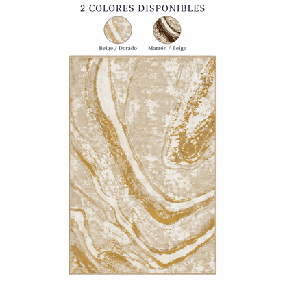Alfombra Mármol de Vetas Curvas en Beige o Marrón — 2 colores: Beige / Dorado, Marrón / Beige