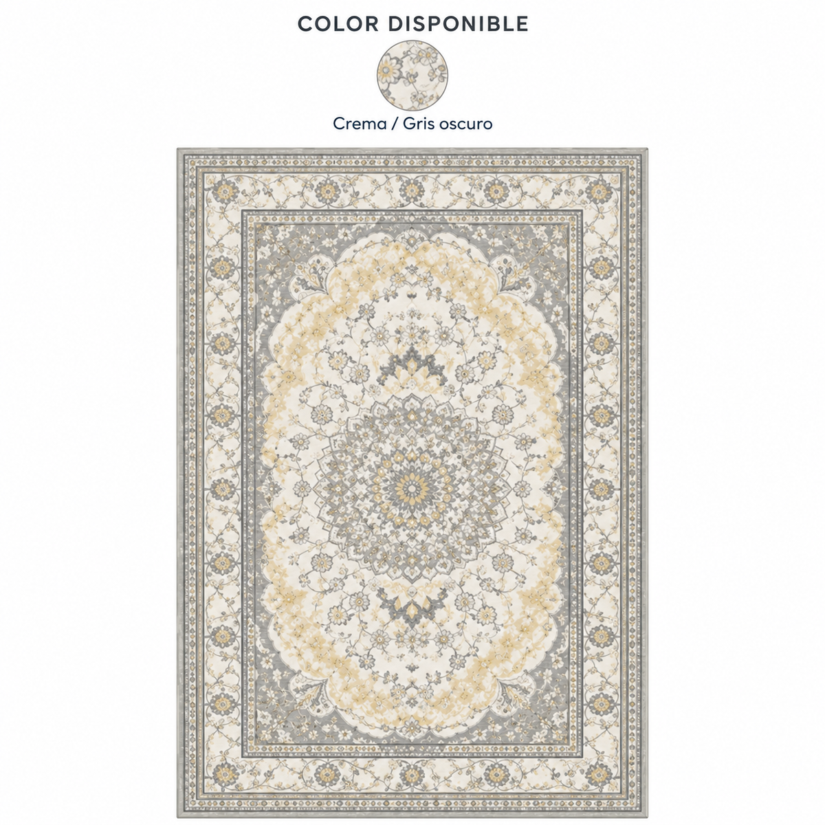 Alfombra Clásica Crema y Gris con Medallón — 1 colores: Crema / Gris oscuro