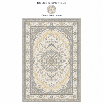 Alfombra Clásica Crema y Gris con Medallón — 1 colores: Crema / Gris oscuro