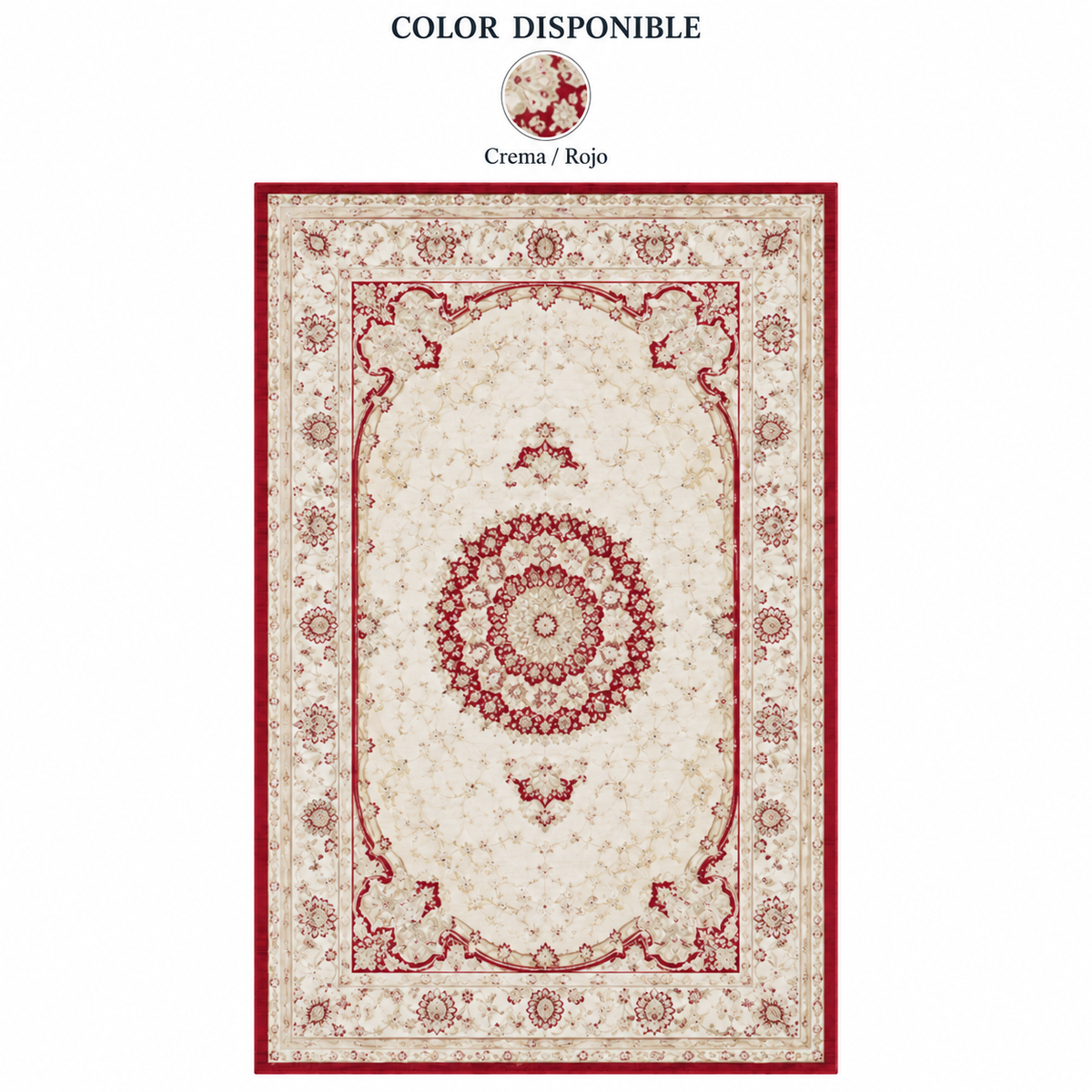 Alfombra Clásica Crema y Rojo con Medallón — 1 colores: Crema / Rojo
