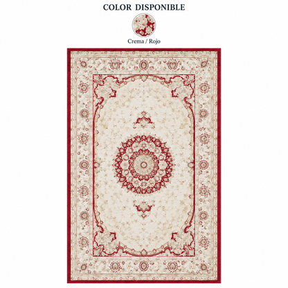 Alfombra Clásica Crema y Rojo con Medallón — 1 colores: Crema / Rojo