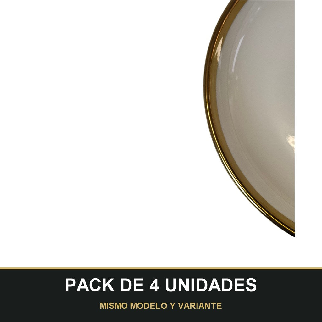 PACK DE 4 UNIDADES — Plato Decorativo Blanco con Borde Dorado – 17,5 cm. MISMO MODELO Y VARIANTE