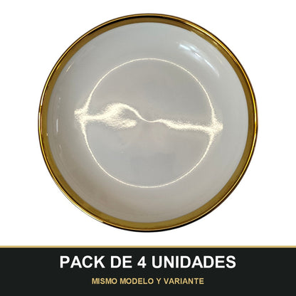 PACK DE 4 UNIDADES — Plato Decorativo Blanco con Borde Dorado – 17,5 cm. MISMO MODELO Y VARIANTE