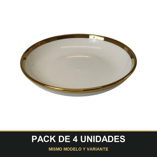 PACK DE 4 UNIDADES — Plato Decorativo Blanco con Borde Dorado – 17,5 cm. MISMO MODELO Y VARIANTE
