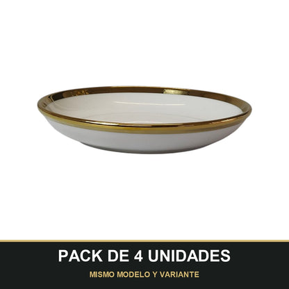 PACK DE 4 UNIDADES — Plato Decorativo Blanco con Borde Dorado – 17,5 cm. MISMO MODELO Y VARIANTE