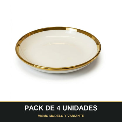PACK DE 4 UNIDADES — Plato Decorativo Blanco con Borde Dorado – 17,5 cm. MISMO MODELO Y VARIANTE