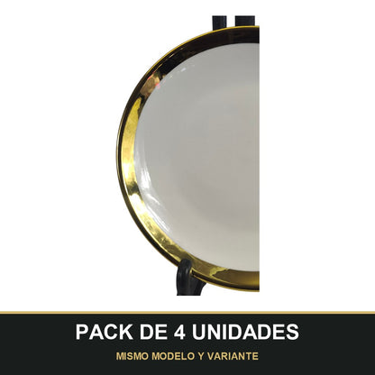 PACK DE 4 UNIDADES — Plato de Cerámica Ø15.5 cm – Borde Dorado Elegante. MISMO MODELO Y VARIANTE