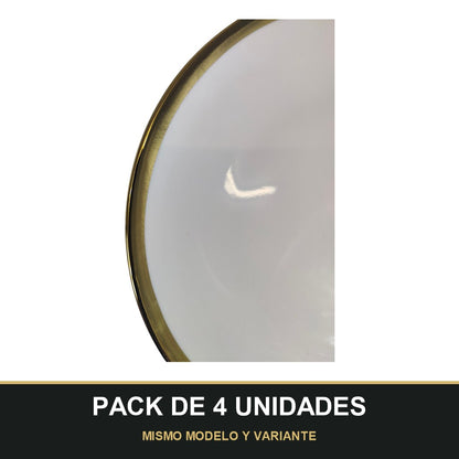 PACK DE 4 UNIDADES — Plato de Cerámica Ø22,5 cm – Borde Dorado Elegante. MISMO MODELO Y VARIANTE