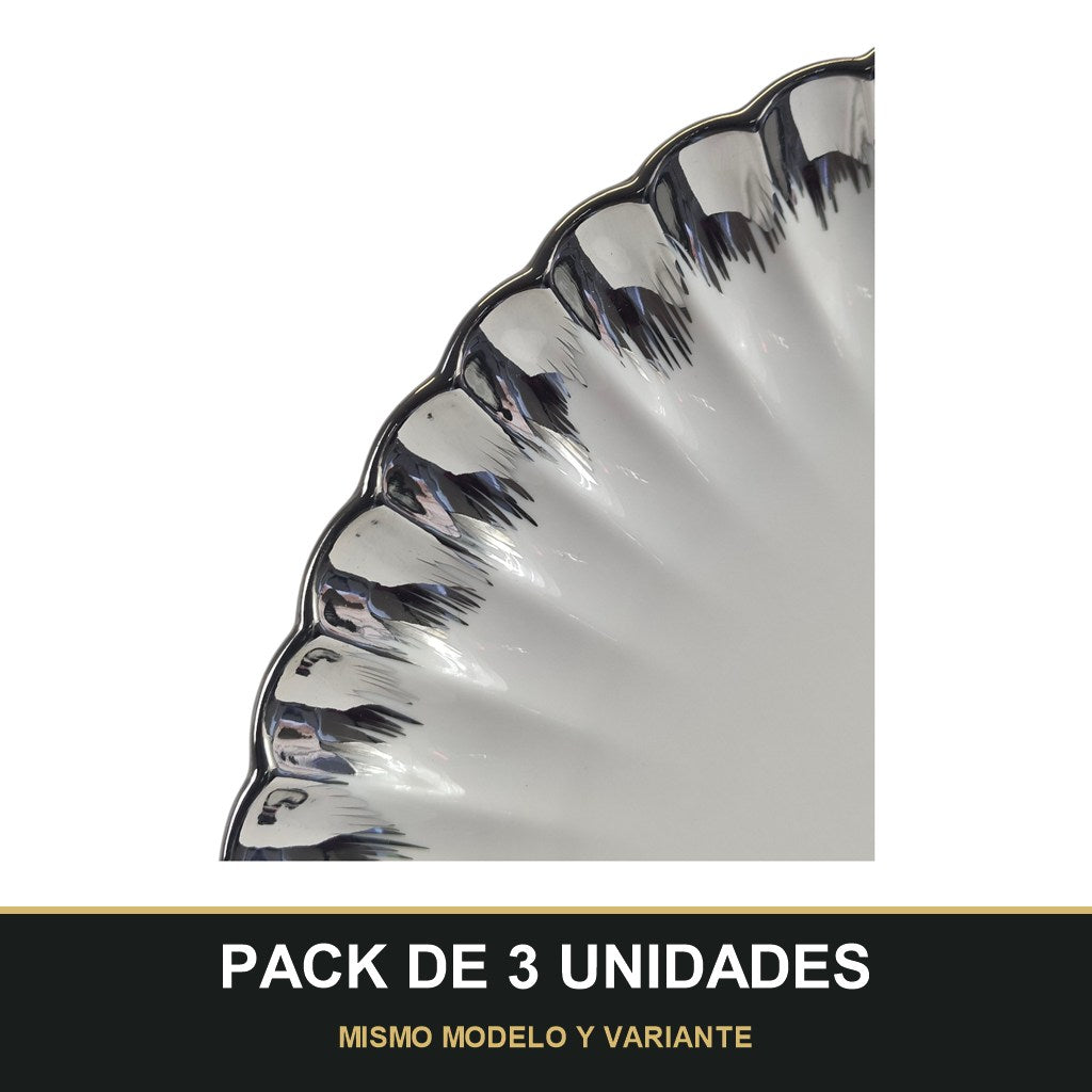 PACK DE 3 UNIDADES — Plato Decorativo de Cerámica Ø31,5 cm – Diseño Elegante con Borde Metalizado. MISMO MODELO Y VARIANTE