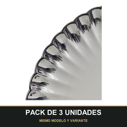 PACK DE 3 UNIDADES — Plato Decorativo de Cerámica Ø31,5 cm – Diseño Elegante con Borde Metalizado. MISMO MODELO Y VARIANTE
