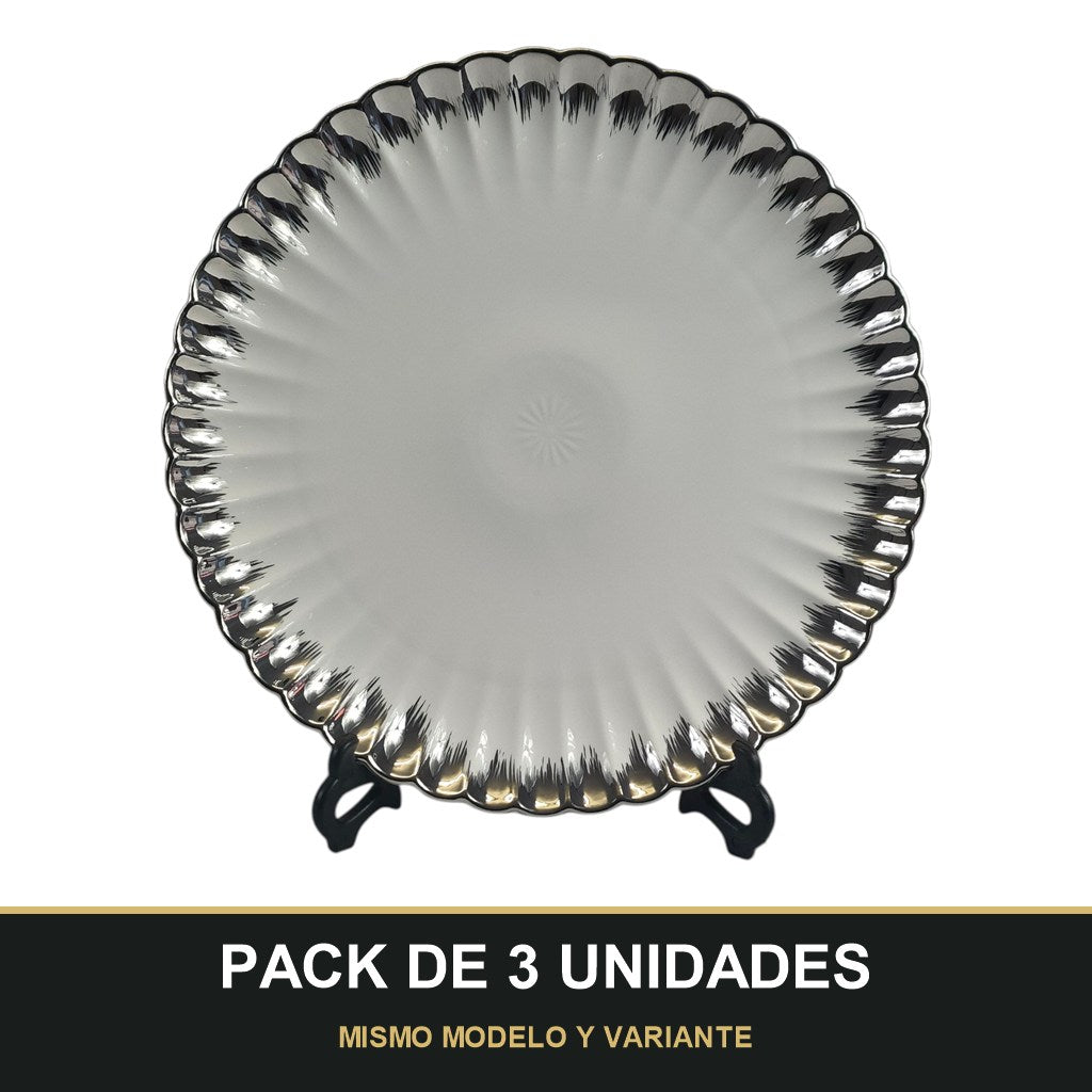 PACK DE 3 UNIDADES — Plato Decorativo de Cerámica Ø31,5 cm – Diseño Elegante con Borde Metalizado. MISMO MODELO Y VARIANTE