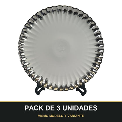 PACK DE 3 UNIDADES — Plato Decorativo de Cerámica Ø31,5 cm – Diseño Elegante con Borde Metalizado. MISMO MODELO Y VARIANTE