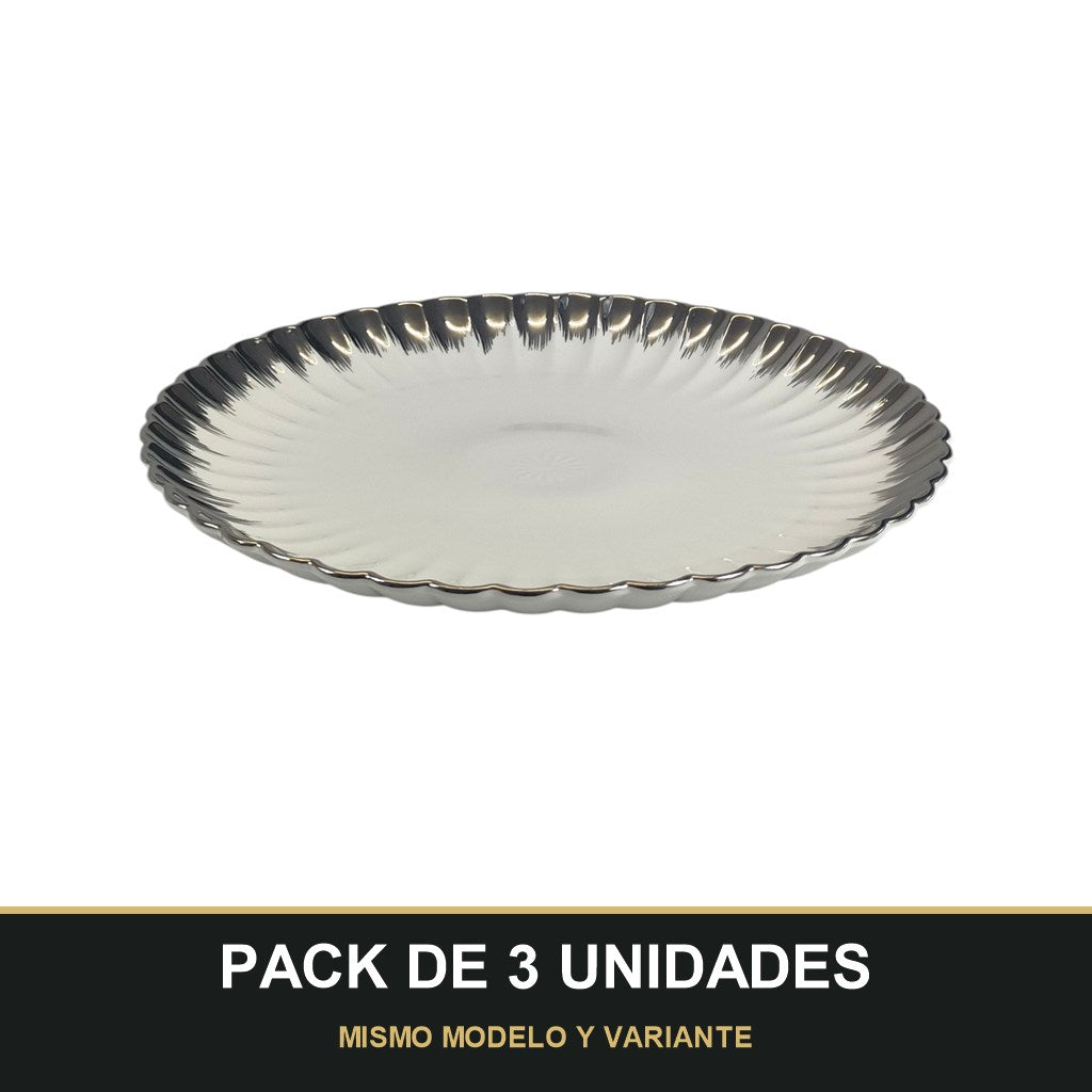 PACK DE 3 UNIDADES — Plato Decorativo de Cerámica Ø31,5 cm – Diseño Elegante con Borde Metalizado. MISMO MODELO Y VARIANTE