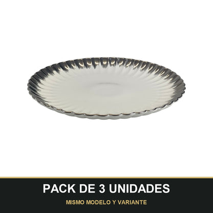 PACK DE 3 UNIDADES — Plato Decorativo de Cerámica Ø31,5 cm – Diseño Elegante con Borde Metalizado. MISMO MODELO Y VARIANTE