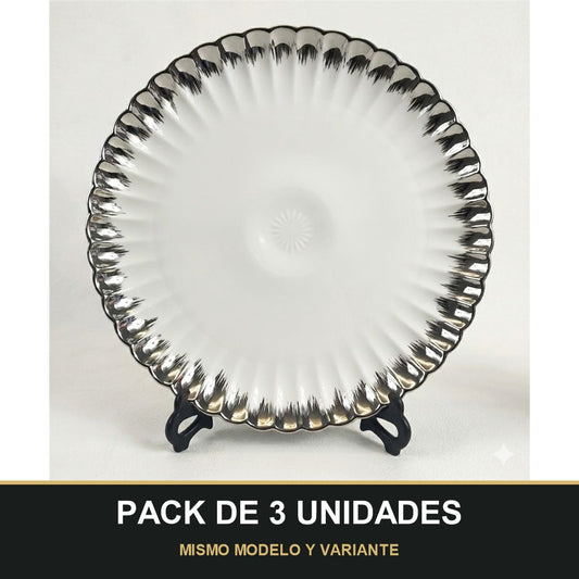 PACK DE 3 UNIDADES — Plato Decorativo de Cerámica Ø31,5 cm – Diseño Elegante con Borde Metalizado. MISMO MODELO Y VARIANTE